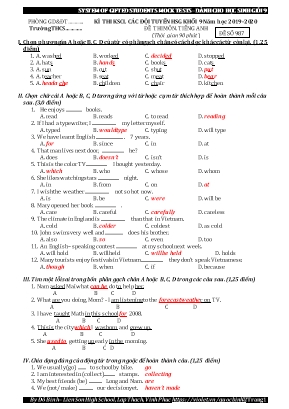 Đề thi khảo sát chất lượng các đội tuyển học sinh giỏi môn Tiếng Anh Lớp 9 - Đề số 987 - Năm học 2019-2020 - Đỗ Bình (Có đáp án)